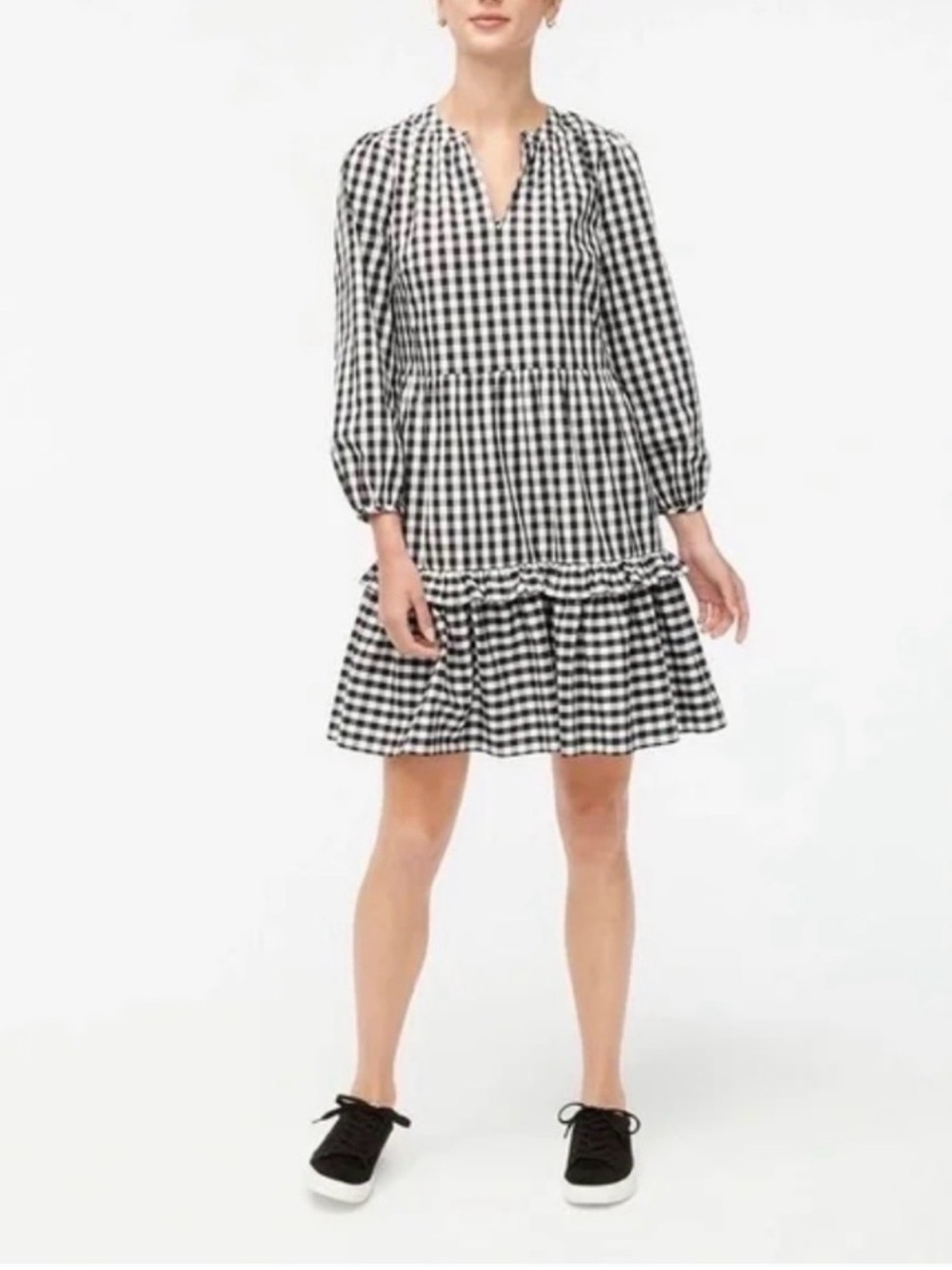 Black & White Gingham Tiered Mini Dress